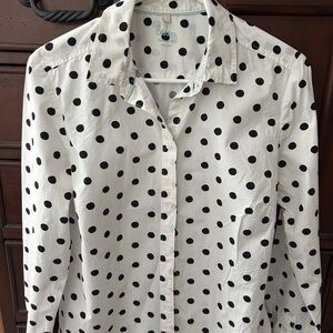 Boden White and Black Polka Dot Button Down Shirt